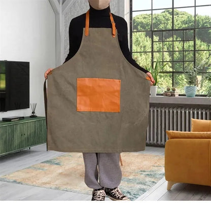 PU Leather Pocket Breathable Canvas Apron