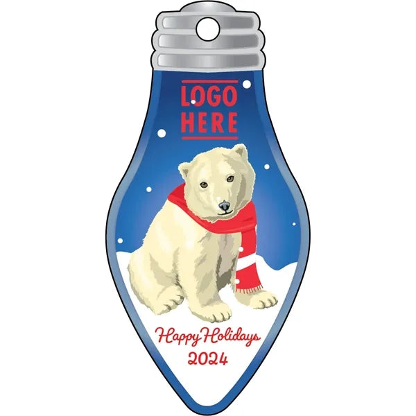 1/4" Recycled Wood Ornaments-Polar Bear on Light Bulb