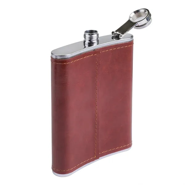 8 oz Stainless Steel Flask w/ Leatherette Wrap