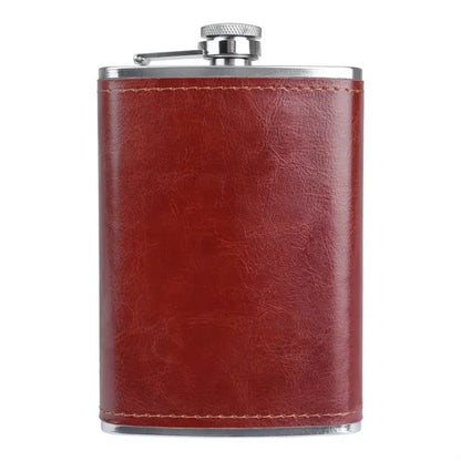 8 oz Stainless Steel Flask w/ Leatherette Wrap