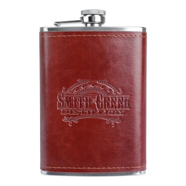 8 oz Stainless Steel Flask w/ Leatherette Wrap