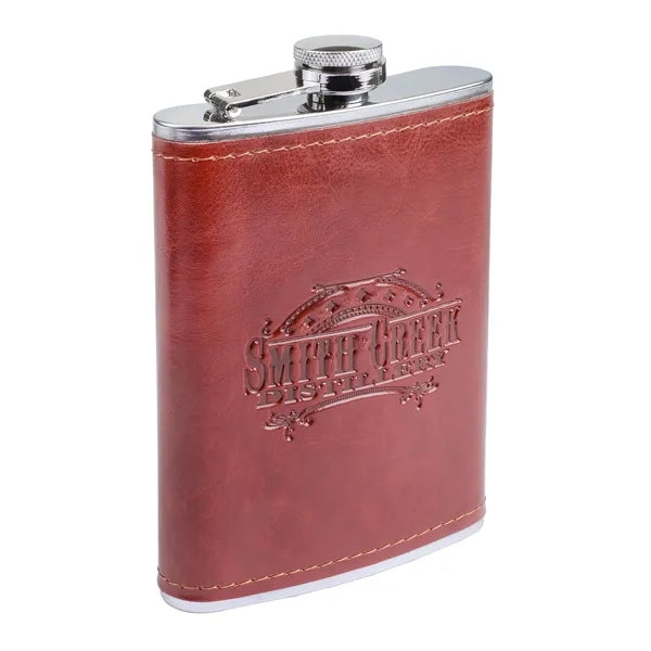 8 oz Stainless Steel Flask w/ Leatherette Wrap