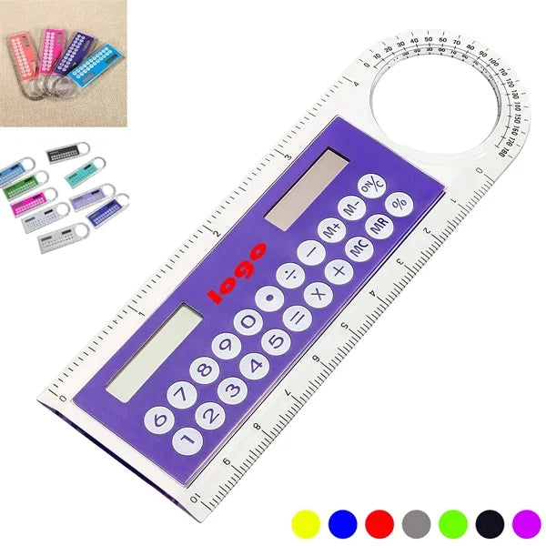 Solar Plastic LED Display Calculator Magnifer Ruler