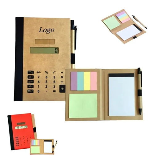 Recycled Solar Calculator with pen, notepad and flags