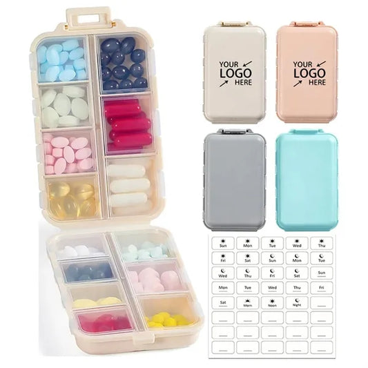 14-Grid Portable Pill Organizer Box with Labels