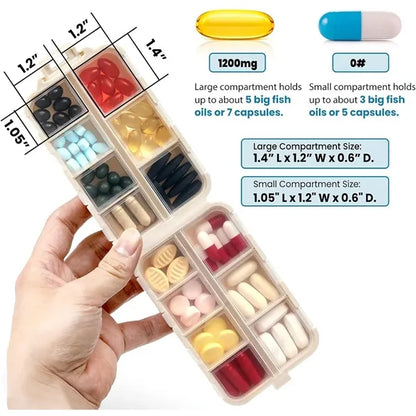 14-Grid Portable Pill Organizer Box with Labels