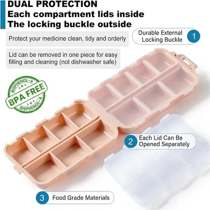 14-Grid Portable Pill Organizer Box with Labels