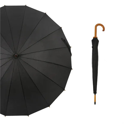 Auto Open 16-Rib Wooden Handle Windproof Umbrella