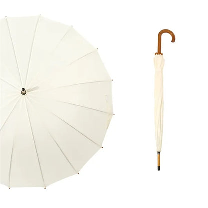 Auto Open 16-Rib Wooden Handle Windproof Umbrella
