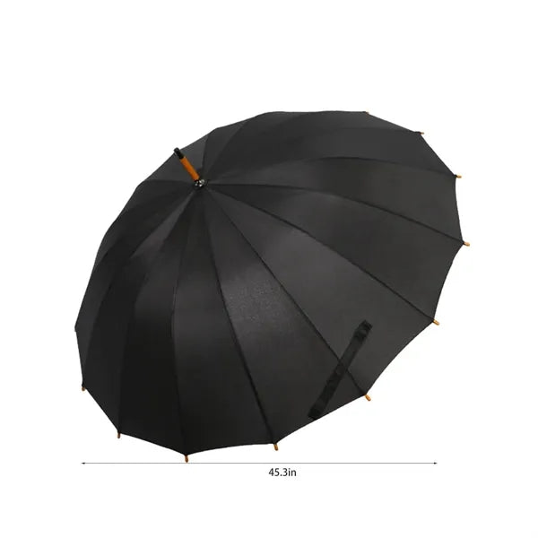 Auto Open 16-Rib Wooden Handle Windproof Umbrella