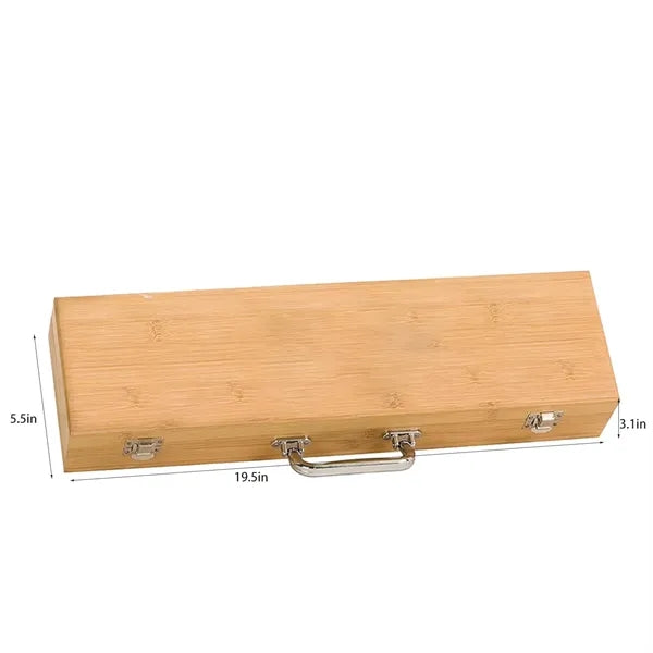3PCS Wooden Handle Stainless Steel BBQ Set w/ Case