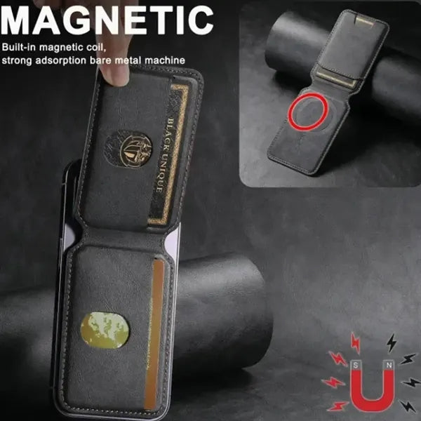 Magnetic Card Holder Leather Wallet Phone Stand