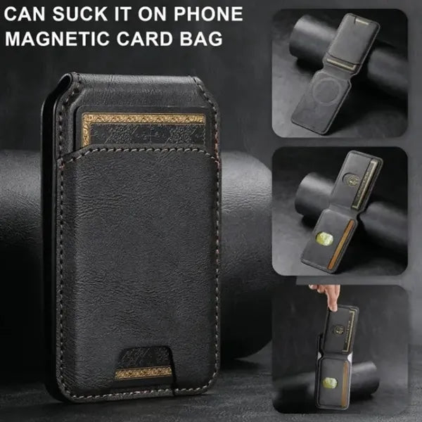 Magnetic Card Holder Leather Wallet Phone Stand