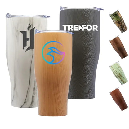 27 Oz Striped Steel Tumbler w/ Clear Push Lid & EVA Pad