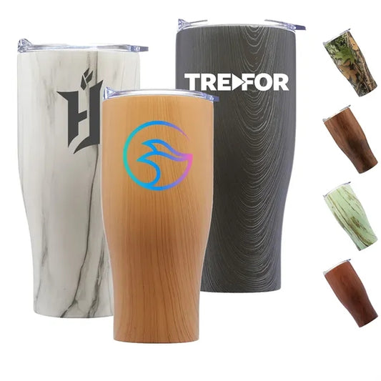 27 Oz Striped Steel Tumbler w/ Clear Push Lid & EVA Pad