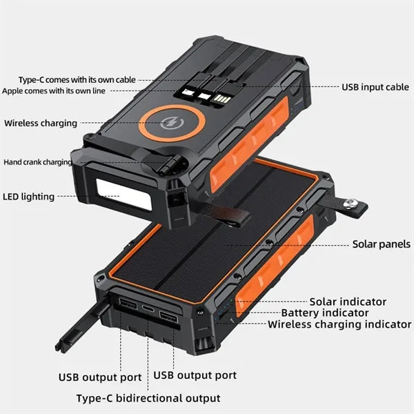 20000mAh Solar Phone Charger w/ LED Flashlight