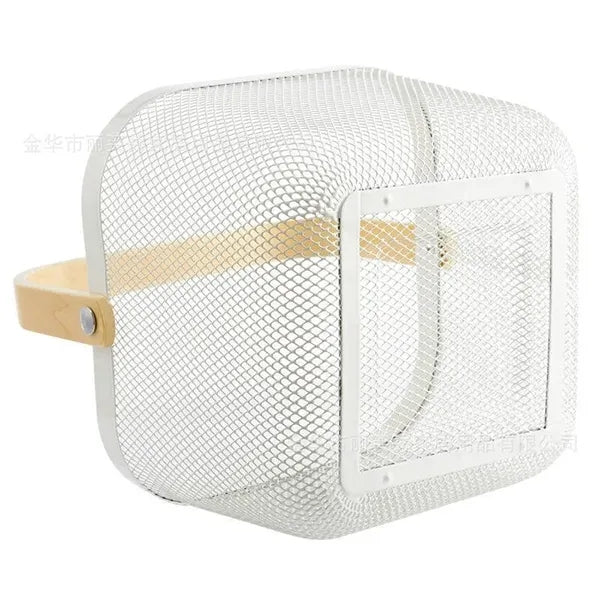 Multi Functional Wooden Handle Mesh Metal Storage Basket