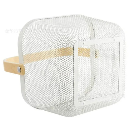 Multi Functional Wooden Handle Mesh Metal Storage Basket