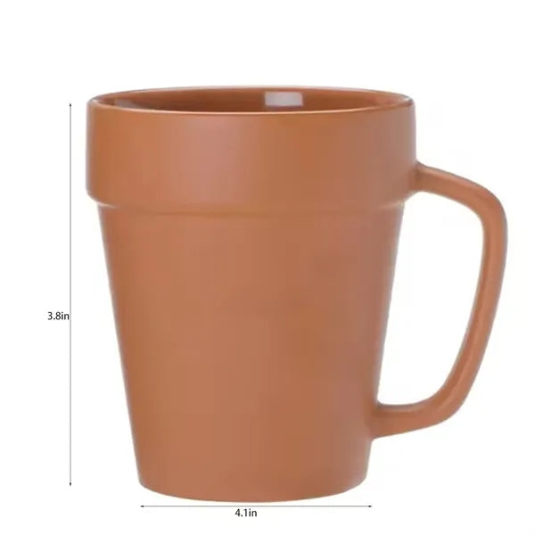 14oz Ceramic Flower Pot Mug w/ Handle