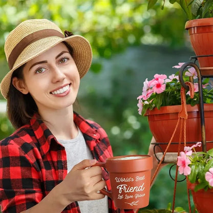 14oz Ceramic Flower Pot Mug w/ Handle