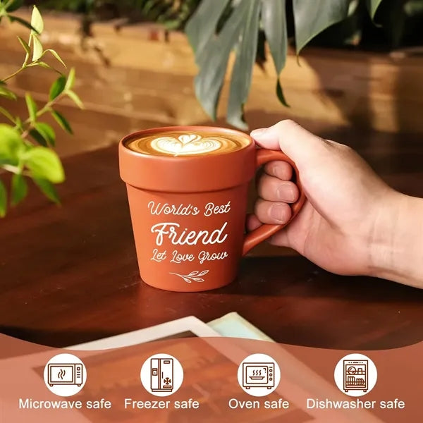 14oz Ceramic Flower Pot Mug w/ Handle