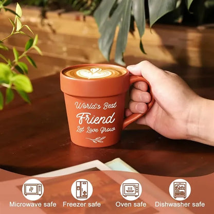 14oz Ceramic Flower Pot Mug w/ Handle