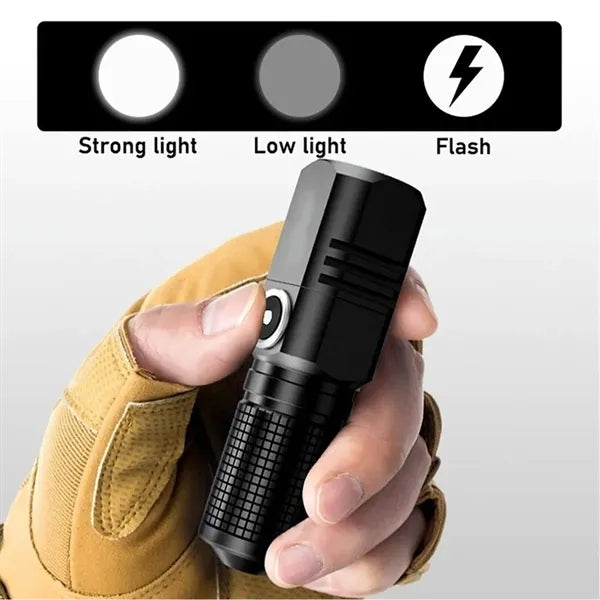 High Performance LED Zoom Strong Light Non-Slip Flashlight