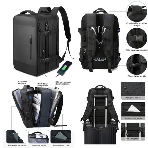 55L Business Large Capacity Expanded Travel USB Backpack