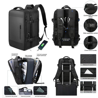 55L Business Large Capacity Expanded Travel USB Backpack