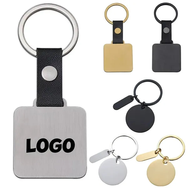 Modern Square Round Metal Leather Keychain Tag Branding
