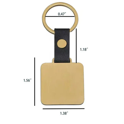 Modern Square Round Metal Leather Keychain Tag Branding