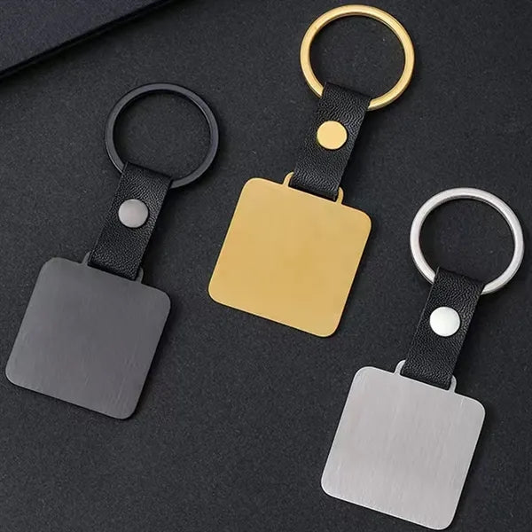 Modern Square Round Metal Leather Keychain Tag Branding