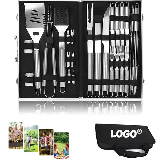 Durable 26 Piece Stainless Steel BBQ Grill Tool Set In Case