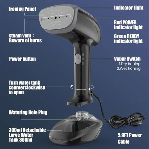 Powerful Portable Handheld Garment Steamer Fabric Brush Kit
