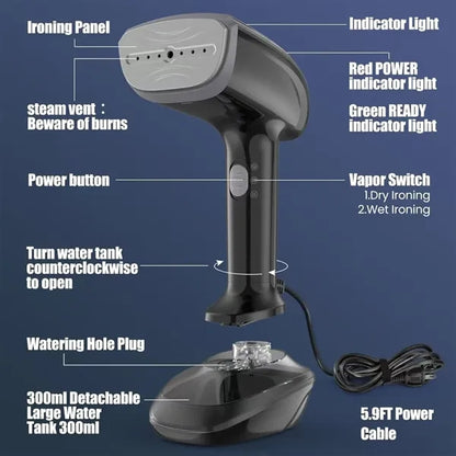 Powerful Portable Handheld Garment Steamer Fabric Brush Kit