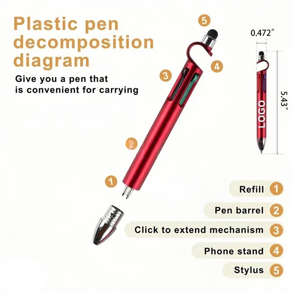 Multifunction 4 in 1 Pen with Stylus Stand  Logo Print