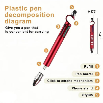 Multifunction 4 in 1 Pen with Stylus Stand  Logo Print