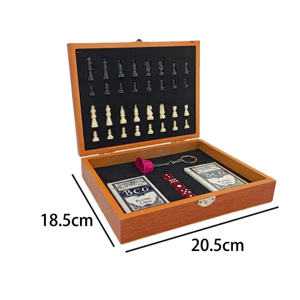 Multi-Game Chess Poker Chip Set in Wooden Case