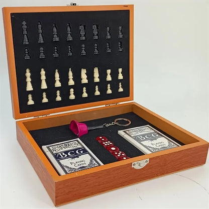 Multi-Game Chess Poker Chip Set in Wooden Case