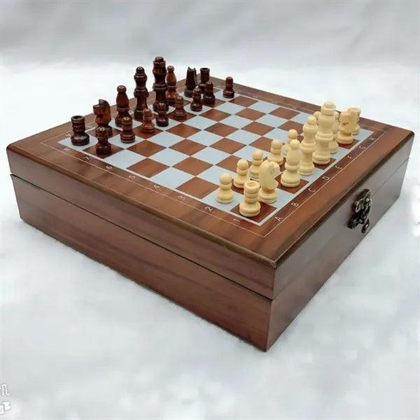 Multi-Game Chess Poker Chip Set in Wooden Case