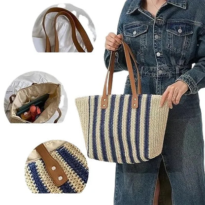 Handmade Woven Striped Tote Bag