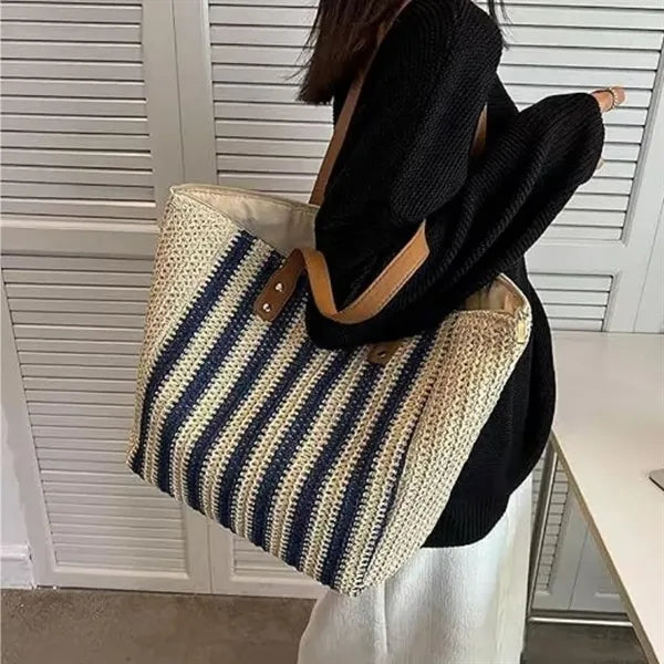 Handmade Woven Striped Tote Bag