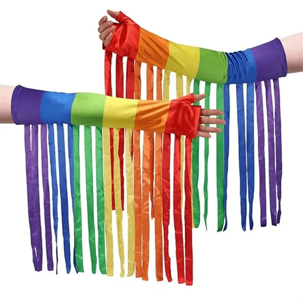 LGBT Rainbow Long Fingerless Striped Gloves Sleeves