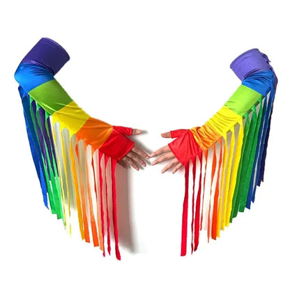 LGBT Rainbow Long Fingerless Striped Gloves Sleeves