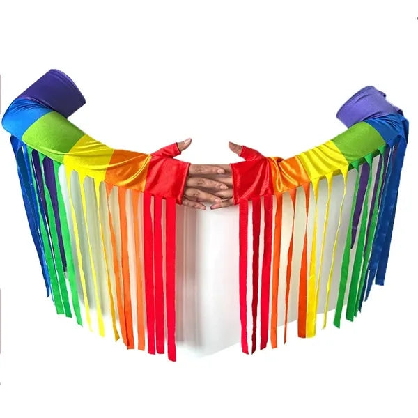 LGBT Rainbow Long Fingerless Striped Gloves Sleeves