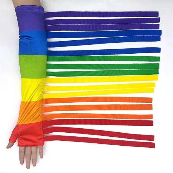 LGBT Rainbow Long Fingerless Striped Gloves Sleeves