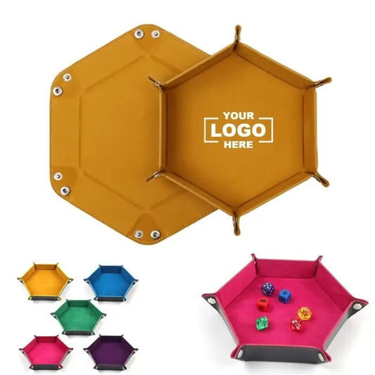 PU Leather Hexagonal Dice Tray Foldable For Tabletop Games