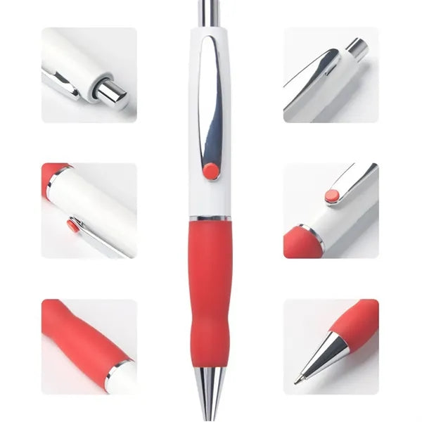Retractable Rubber Grip Plastic Ballpoint Pen
