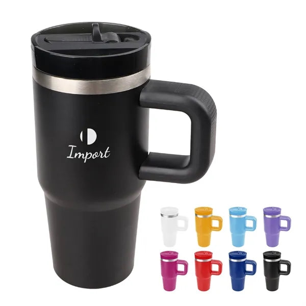 14 Oz Stainless Steel Tumbler w/ Handle & Straw