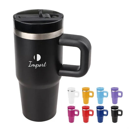 14 Oz Stainless Steel Tumbler w/ Handle & Straw